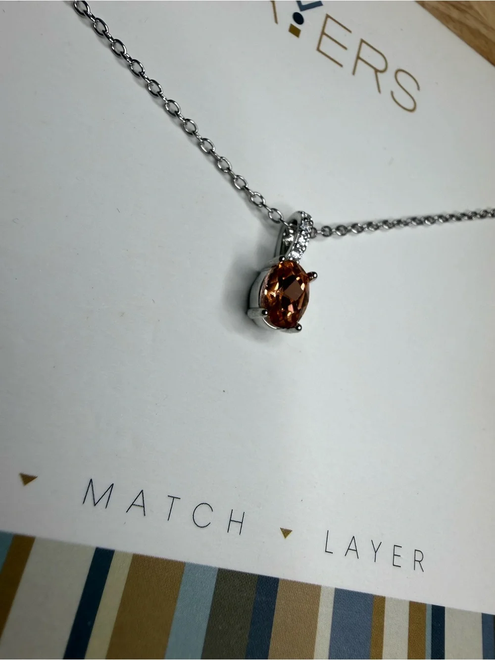 Layers Silver Necklace with Gemstone Pendant NWT